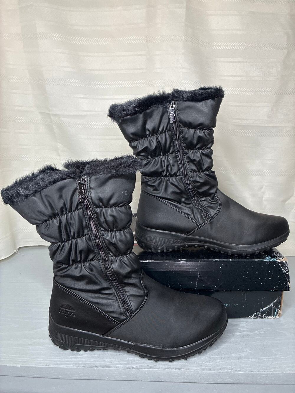 Totes Isotoner Henrique Waterproof Snow Boots Black Womens Size 10